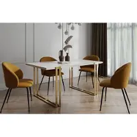 WFL GROUP Ausziehbarer Rechteckiger Esstisch im Loft-Stil - Großer Industrietisch in Weißer Marmoroptik mit Goldenen Metallbeinen, 140 bis 240 cm - Konferenztisch für Wohnzimmer und Büro - Marmor Weiß