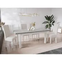WFL GROUP Moderner Rechteckiger Ausziehbarer Esstisch - Platzsparend - Weißen Holzbeine - 120 bis 160 cm - Hergestellt in EU - 120 x 80 cm - Grau Beton