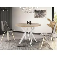 WFL GROUP Runder Tisch für das Esszimmer - 100 oder 120 cm Durchmesser - Ausziehbarer Tisch mit Pulverbeschichteten Weißen Metallbeinen - Industriestil - 100 cm - Sonoma Eiche