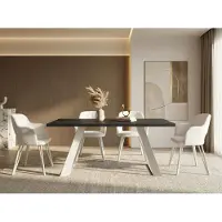 WFL GROUP Esstisch Colter Weiß im Modernen Still, Rechteckig Tisch in Schwarzer Marmoroptik - Ausziehbar von 160 cm bis 260 cm, Pulverbeschichtete Weiße Metallbeine - 160 x 80 cm - Marmor Schwarz