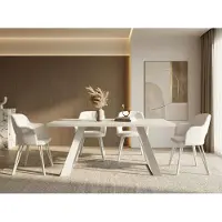 WFL GROUP Esstisch Colter Weiß im Modern Still, Rechteckig Tisch - Ausziehbar von 140 cm bis 240 cm, Pulverbeschichtete Weiße Metallbeine - 140 x 80 cm - Weiß