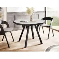 WFL GROUP Moderner Runder Ausziehbarer Esstisch Desmond mit Schwarz Holzbeinen – Erweiterbar bis 150 cm, Ideal für 4 bis 8 Personen - Loft-Stil Tisch für Esszimmer oder Küche - Beton Grau