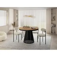 WFL GROUP Esstisch Rund Ausziehbar mit Lamellen im Loft-Stil – 100 bis 180 cm – Industrieller Tisch mit Schwarzen Metallbeinen, Platzsparend für Wohnzimmer oder Esszimmer – Braun