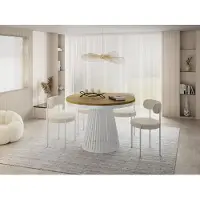 WFL GROUP Esstisch Rund Ausziehbar mit Lamellen im Loft-Stil – 100 bis 180 cm – Industrieller Tisch mit Weißen Metallbeinen, Platzsparend für Wohnzimmer oder Esszimmer – Braun