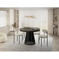 WFL GROUP Esstisch Rund Ausziehbar mit Lamellen im Loft-Stil – 120 bis 200 cm – Industrieller Tisch mit Schwarzen Metallbeinen, Platzsparend für Wohnzimmer oder Esszimmer – Beton-Optik Dunkelgrau