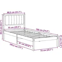 vidaXL Bettgestell mit gepolstertem Kopfteil Taupe 75 x 190 cm