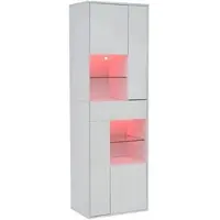 OKWISH Vitrine aus Spanplatte in Weiß, 55 x 38 x 170 cm, mit LED, Hochglanzfront und Wandbefestigung