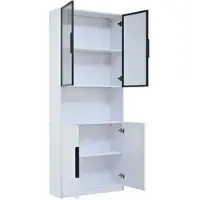OKWISH Vitrine mit LED Beleuchtung Wohnzimmer 80x30x200cm Weiß