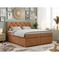 MKS Meble Boxspringbett 120x200 mit Bettkasten, Boxspringbett 120x200 mit Matratze, Doppelbett mit Matratze und Topper - Polsterbett mit Kopfteil - Stauraumbett - ALDA - 120x200 - Orange - Struktur - H3