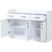 OKWISH Sideboard mit 3 Schubladen und 3 Türen Gestreiftes Design Wohnzimmerschrank Eingangsschrank mit Verstellbare Einlegeböden Weiß