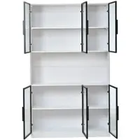 OKWISH Vitrine mit LED Beleuchtung Schranktüren Stauraum Wohnzimmer 120x34x200cm Weiß