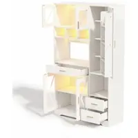 OKWISH Küchenschrank Hochschrank mit farbwechselnder LED-Beleuchtung und Steckdosen Aufbewahrungs Vitrinenschrank mit Schubladen und Offener Stauraum verstellbaren Einlegeböden Weiß