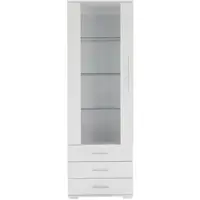 OKWISH Vitrine mit LED Beleuchtung Schubladen Glasvitrine Wohnzimmer 60x35x180cm Weiß