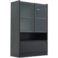 OKWISH Vitrine mit LED Beleuchtung Glastüren Klapptür Wohnzimmer 80x35x120cm Schwarz