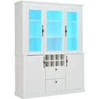 OKWISH Vitrine mit 2 Schubladen LED Beleuchtung Wohnzimmer 130x37.5x170.5cm Weiß