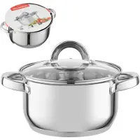 Florina Kochtopf INDUKTION Edelstahl TOPF mit Glasdeckel Suppentopf 2,6 Liter