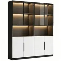 OKWISH Vitrine mit Glastüren und LED Beleuchtung Wohnzimmer 30x160x200cm Weiß