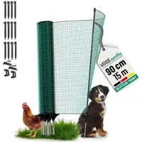 VOSS.farming classic 15m, Begrenzungszaun, Schutznetz, 90cm, 9 Pfähle, 1 Spitze, grün, ohne Strom