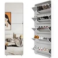 STILVORA Schuhschrank MDF Weiß 176 cm mit Spiegel, 5 Klappen, für bis zu 15 Paar