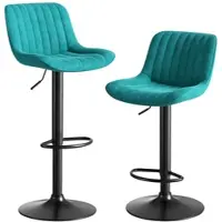 STILVORA Drehbarer Barstuhl Samt Blau aus Metall und Holz höhenverstellbar 47x46x87 cm