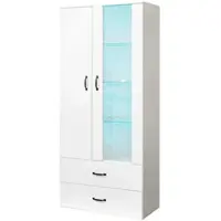 OKWISH Vitrine mit 2 Türen LED Beleuchtung Wohnzimmer 59.5x35x182cm Weiß