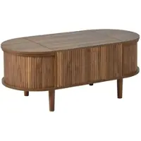 OKWISH Ovaler Couchtisch mit verstecktem Stauraum, Sofatisch mit klappbarem Stauraum,Höhenverstellbare Tischplatte,Kaffeetisch,Nussbau