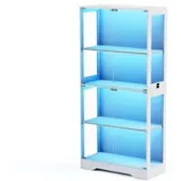 OKWISH Glasvitrine aus MDF und Glas, Weiß, 80 x 35 x 165 cm, mit LED-Beleuchtung und Bewegungssensor