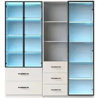 OKWISH Vitrine mit LED Glasfächern Bücherregal Wohnzimmer 140x40x160cm Weiß