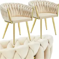 TecTake Set Esszimmerstuhl Astano gepolstert, mit Samtbezug, Knotendesign 60,5 x 55 x 75 cm