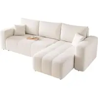GrekPol ECKSOFA Creme Velours mit Bettkasten und Schlaffunktion