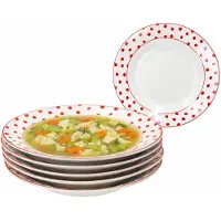 MamboCat 6er Suppenteller Set rot gepunktet 200ml Steingut weiß Salat Pasta