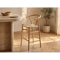 Vente-unique Barhocker - Teakholz & Strohgeflecht - Holzfarben - POGIANA