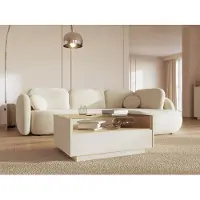 Vente-unique Couchtisch mit 2 Schubladen und 1 Fach - Beige und helles Naturholz - ALIVENTO