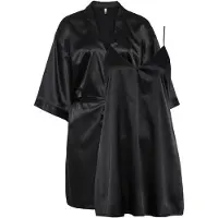 Bonprix Kimono , Damen, Gr. 40/42 (M), schwarz, Satin, unifarben, Kurzform, Hausmäntel Kimono, im Kimono-Stil mit Negligé