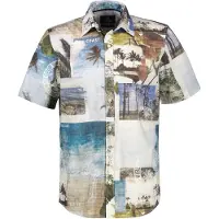 Lerros Bequemes Stretch Hawaii-Kurzarmhemd, große Größen - Reef Blue - 4XL