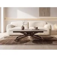 WFL GROUP Couchtisch Höhenverstellbar Ausziehbar – Wohnzimmertisch & Esstisch mit Rollen, Braunem X-Metallgestell – 120 x 80 cm bis 160 x 80 cm – Kaschmir