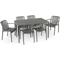 Idimex Gartenmöbel Set TULIPANO mit 1 Tisch & 6 Stühle in grau. Wetterfestes Aluminium & UV-beständiges Kunststoff. Outdoor Sitzgruppe für Terrasse & Balkon.