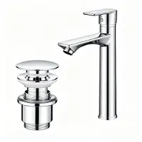 Homelody Chrom Wasserhahn Bad mit Universal Ablaufgarnitur Armatur Mischbatterie Waschbeckenarmatur mit Pop-Up Ventil Messing Überlauf Abflussgarnitur