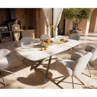 DELIFE Outdoortisch Edge Boot 200x100 cm Keramik Minas Melange Weiß-Beige Kreuzgestell Rechteck Edelstahl