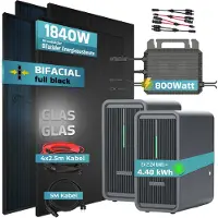 SUNNIVA 1840W Balkonkraftwerk mit 4.48 kWh Speicher Marstek 2x B2500-D, 4x 460W BIFAZIAL FULLBLACK komplett Steckdose, PV Solaranlage + Solarspeicher