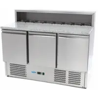 Maxima - 9400205 Gekühlte Pizzavorbereitungstheke 3 Türen Granitarbeitsplatte geeignet für 8x1/6 GN mit Edelstahlhaube 136,5x70x110 cm