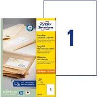 Avery Zweckform Etiketten , für Druckertyp Inkjet/Laser, rechteckig, nachhaltig, A4 Format, Papier, naturweiß, 100 Etiketten, B 297 x H 210 mm