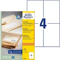 Avery Zweckform Etiketten , für Druckertyp Inkjet/Laser, rechteckig, nachhaltig, A4 Format, Papier, naturweiß, 400 Etiketten, B 148 x H 105 mm