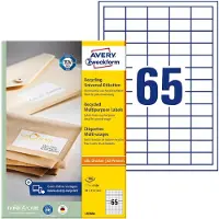 Avery Zweckform Etiketten LR3666, A4, universell, permanenthaftend, druckergeeignet, Recycling-Papier, rechteckig, naturweiß, 6500 Stück auf 100 Bogen