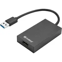 Sandberg USB 3.0 to HDMI Converter, Passiver Videokonverter, Schwarz, Windows 10, Windows 11, MacOS, 1920 x 1080 Pixel, 1080p