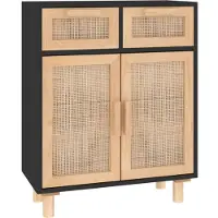 vidaXL Sideboard Schwarz 60x30x75cm Massivholz Kiefer und Natur-Rattan