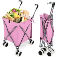 Coast Zusammenklappbarer Einkaufswagen mit Rädern – Handwagen 90 l – Zusammenklappbarer Einkaufswagen – 66 x 46 x 94,5 cm – Rosa