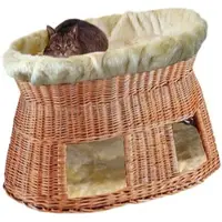 Silvio Design Katzen-Wohnwelt aus Weide mit Plüsch, beige