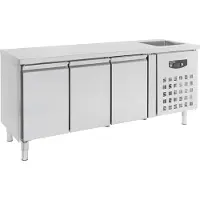 CombiSteel Kühltisch mit Spülbecken - Umluftkühlung, 3 Türen, aus Edelstahl