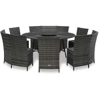 vidaXL 7-tlg. Garten-Essgruppe mit Auflagen Poly Rattan Grau